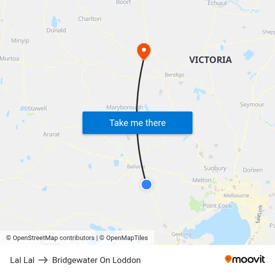 Lal Lal to Bridgewater On Loddon map