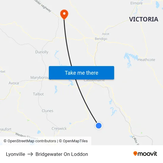 Lyonville to Bridgewater On Loddon map
