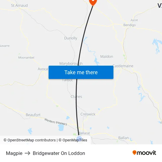 Magpie to Bridgewater On Loddon map