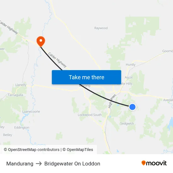 Mandurang to Bridgewater On Loddon map