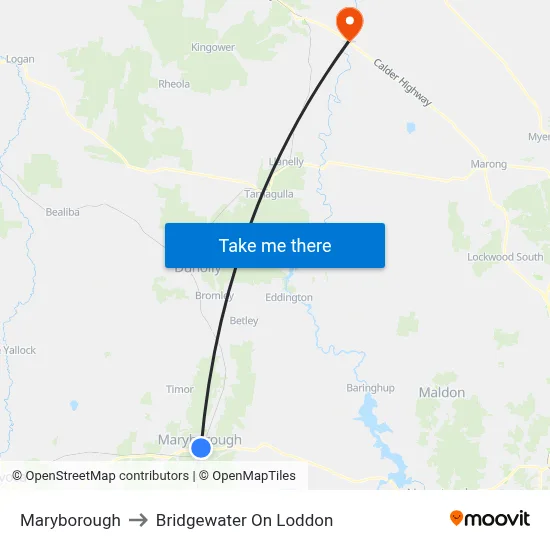 Maryborough to Bridgewater On Loddon map