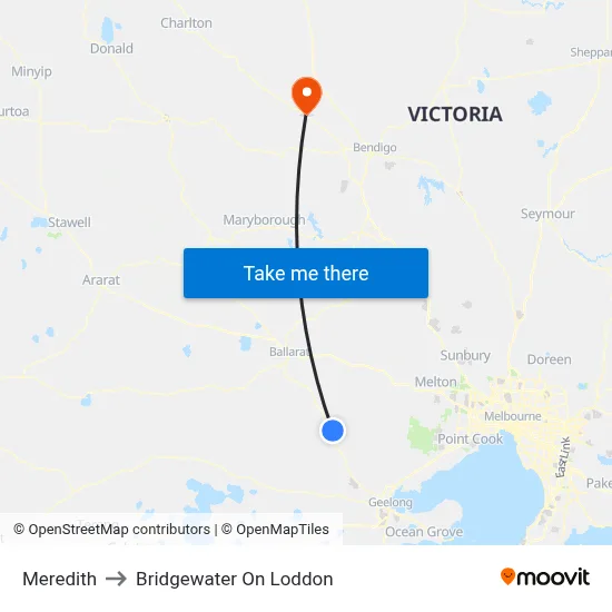 Meredith to Bridgewater On Loddon map