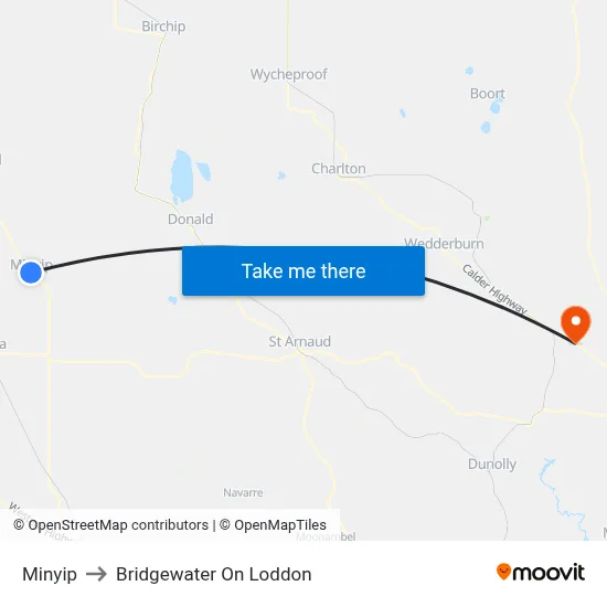 Minyip to Bridgewater On Loddon map