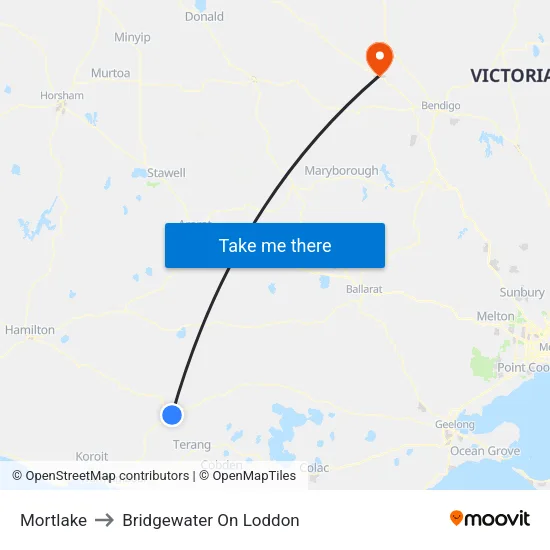 Mortlake to Bridgewater On Loddon map