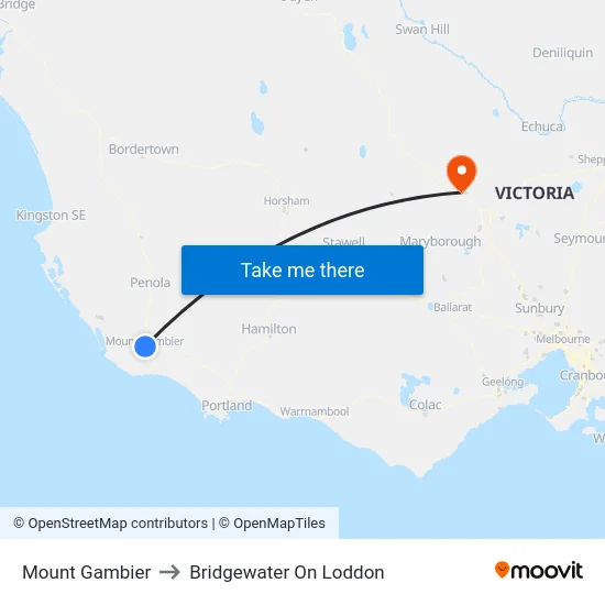 Mount Gambier to Bridgewater On Loddon map