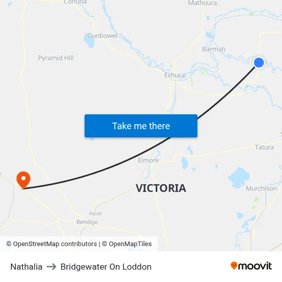 Nathalia to Bridgewater On Loddon map