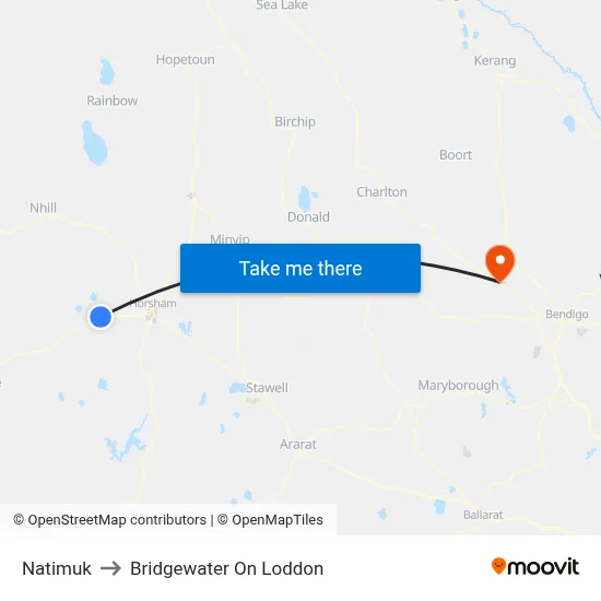 Natimuk to Bridgewater On Loddon map