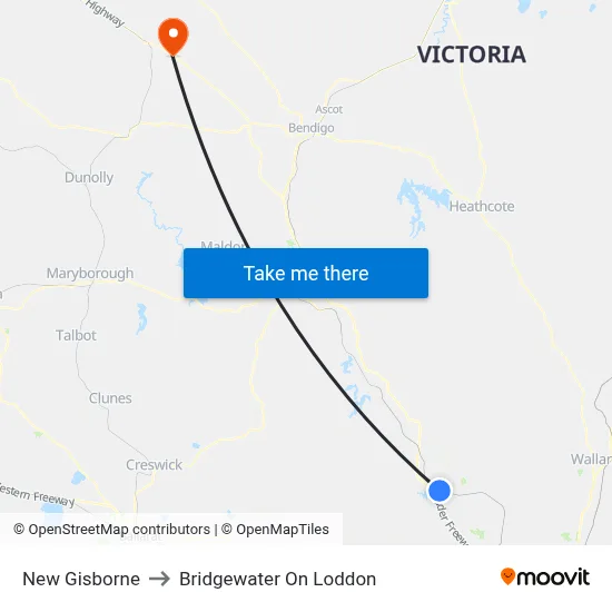 New Gisborne to Bridgewater On Loddon map
