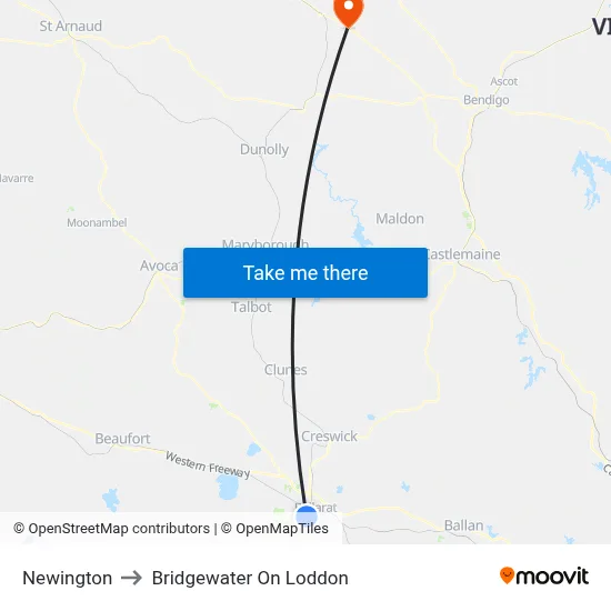 Newington to Bridgewater On Loddon map