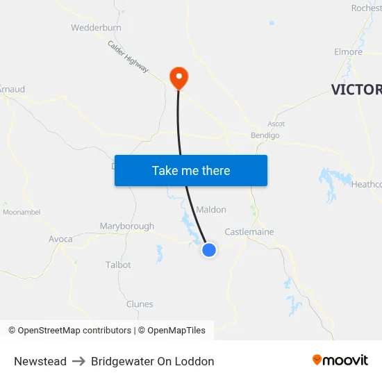 Newstead to Bridgewater On Loddon map