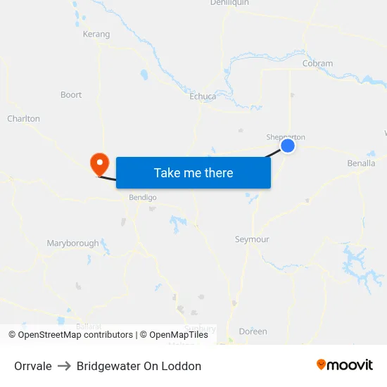 Orrvale to Bridgewater On Loddon map