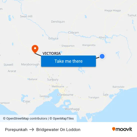 Porepunkah to Bridgewater On Loddon map