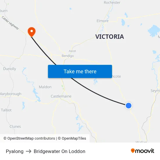 Pyalong to Bridgewater On Loddon map