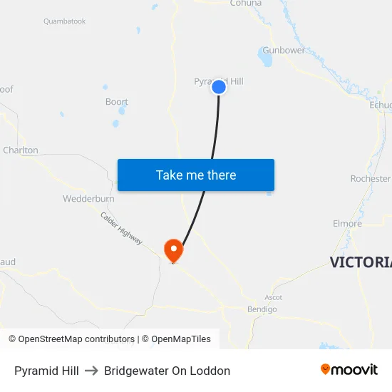 Pyramid Hill to Bridgewater On Loddon map