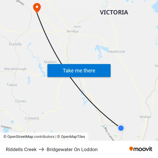 Riddells Creek to Bridgewater On Loddon map