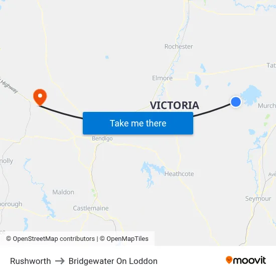 Rushworth to Bridgewater On Loddon map
