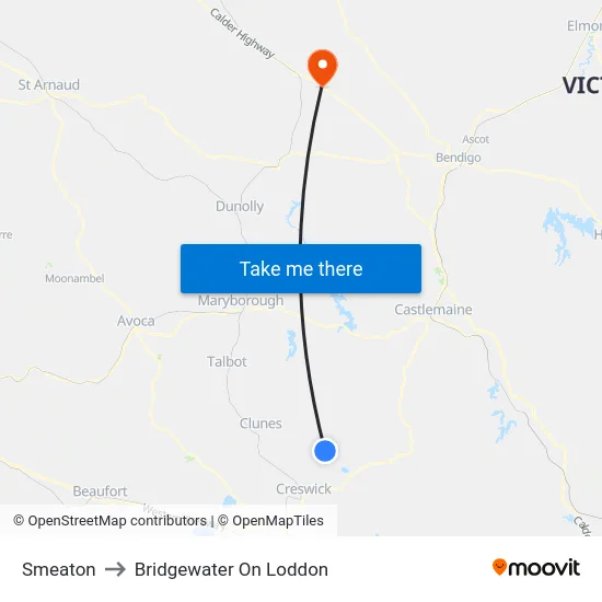 Smeaton to Bridgewater On Loddon map