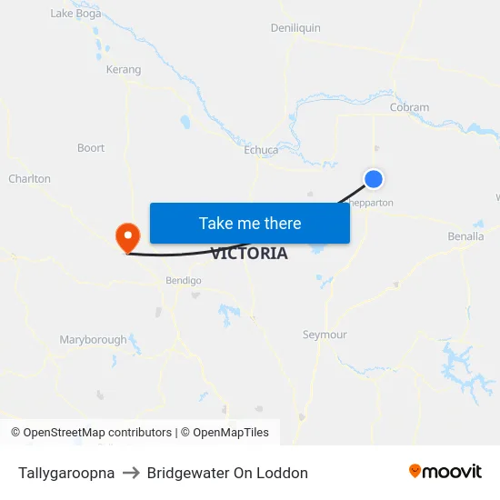 Tallygaroopna to Bridgewater On Loddon map