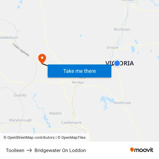 Toolleen to Bridgewater On Loddon map