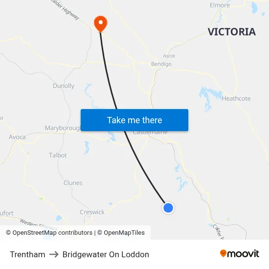 Trentham to Bridgewater On Loddon map