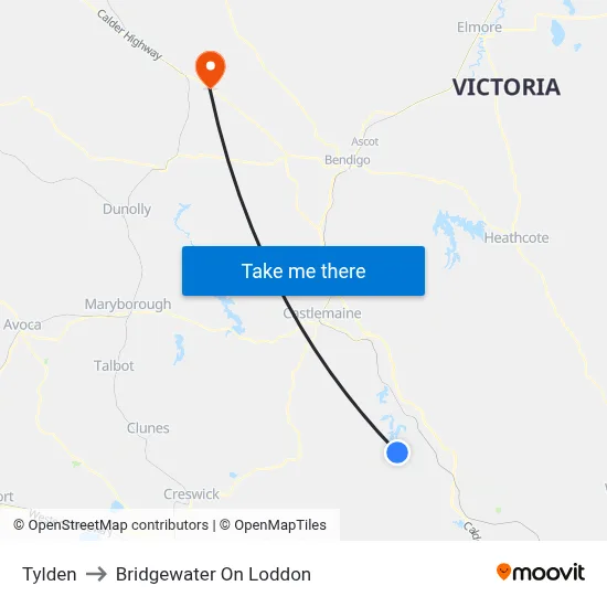 Tylden to Bridgewater On Loddon map