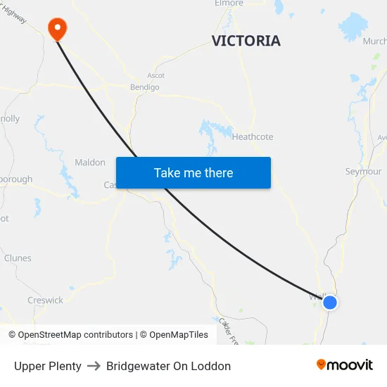 Upper Plenty to Bridgewater On Loddon map