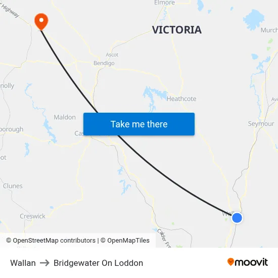 Wallan to Bridgewater On Loddon map