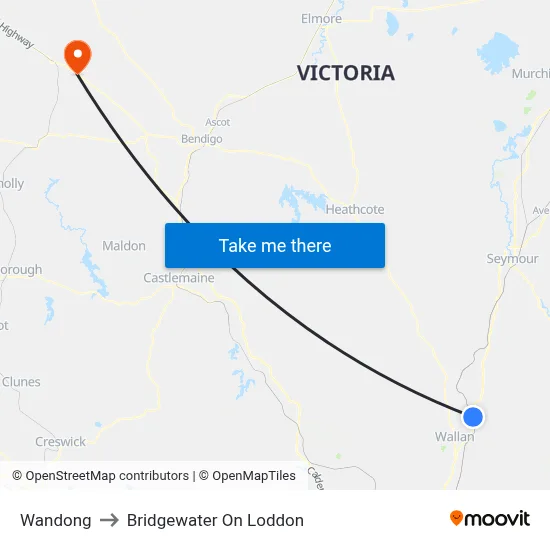 Wandong to Bridgewater On Loddon map
