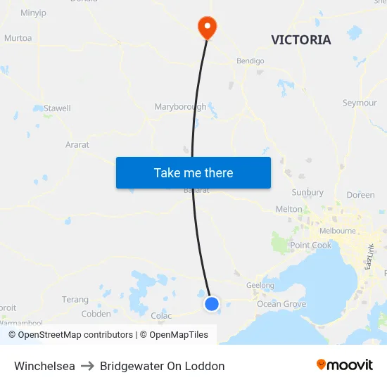 Winchelsea to Bridgewater On Loddon map