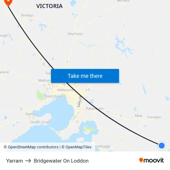 Yarram to Bridgewater On Loddon map