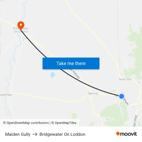 Maiden Gully to Bridgewater On Loddon map