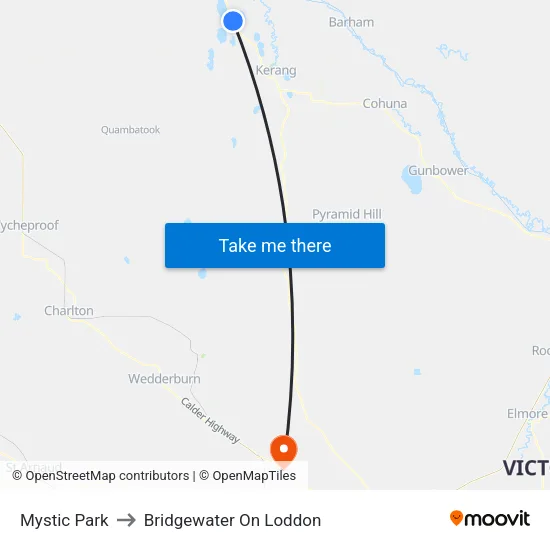Mystic Park to Bridgewater On Loddon map