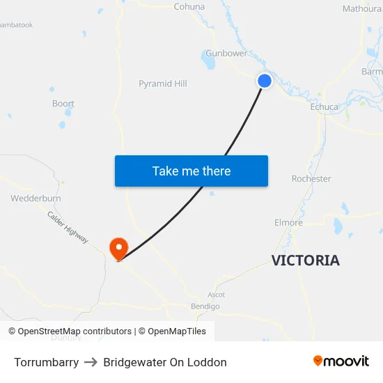 Torrumbarry to Bridgewater On Loddon map