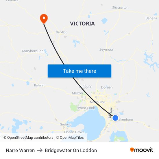 Narre Warren to Bridgewater On Loddon map