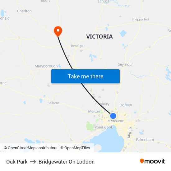 Oak Park to Bridgewater On Loddon map