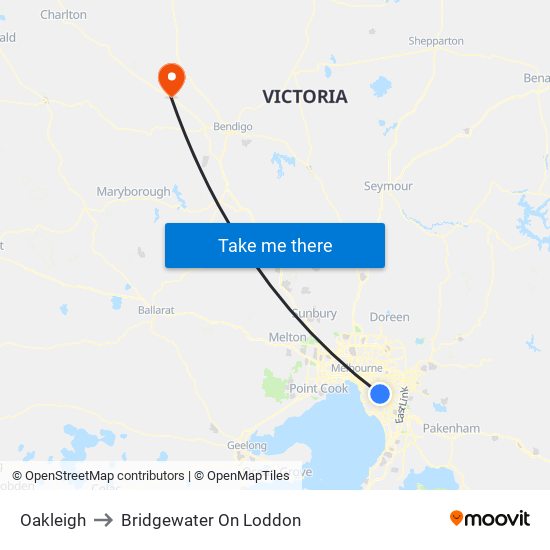 Oakleigh to Bridgewater On Loddon map