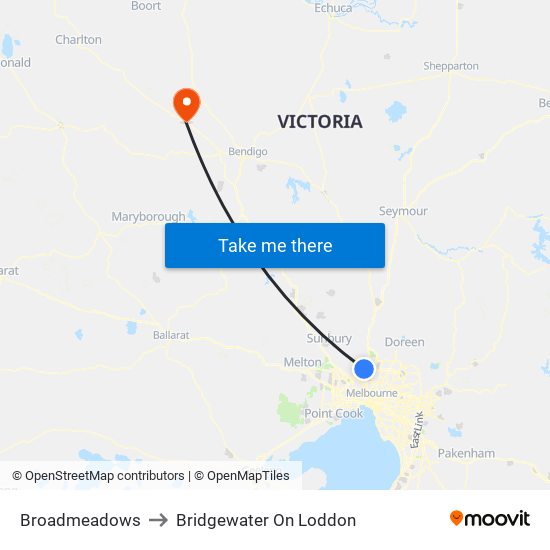 Broadmeadows to Bridgewater On Loddon map