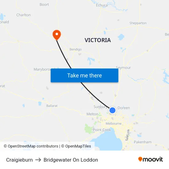 Craigieburn to Bridgewater On Loddon map