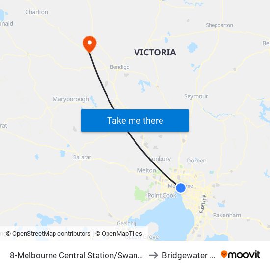 8-Melbourne Central Station/Swanston St (Melbourne City) to Bridgewater On Loddon map