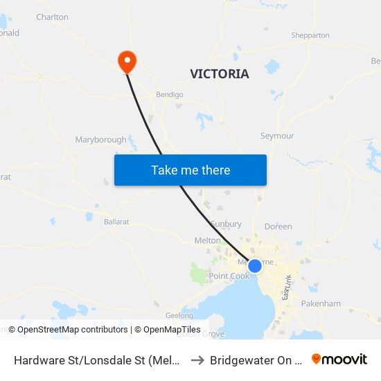 Hardware St/Lonsdale St (Melbourne City) to Bridgewater On Loddon map