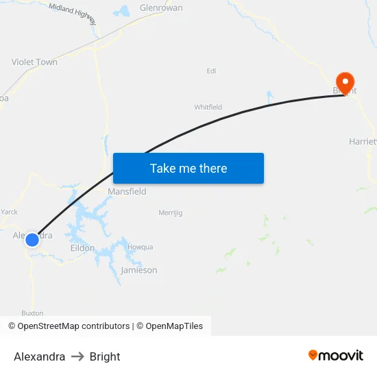 Alexandra to Bright map