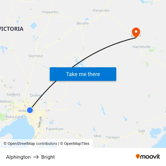 Alphington to Bright map