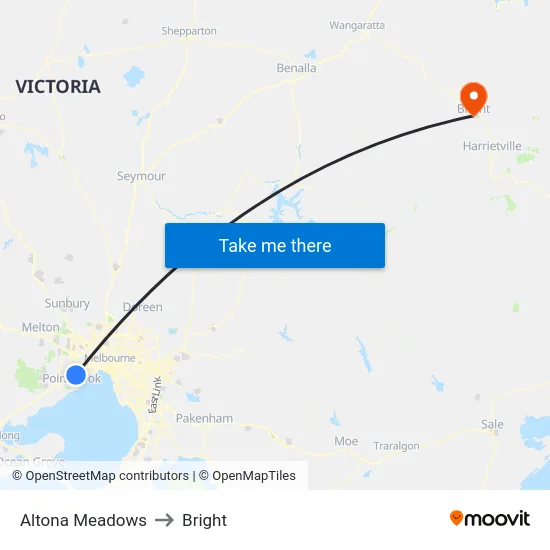 Altona Meadows to Bright map