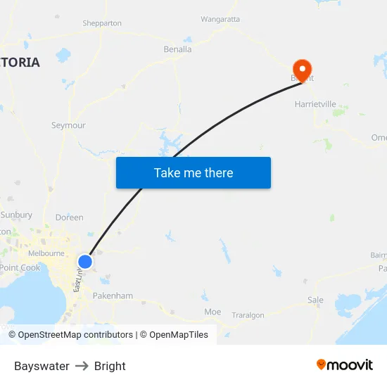 Bayswater to Bright map