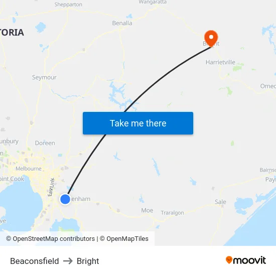 Beaconsfield to Bright map