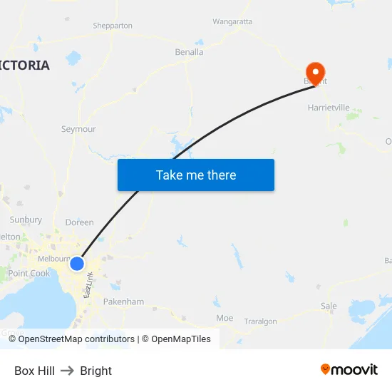 Box Hill to Bright map