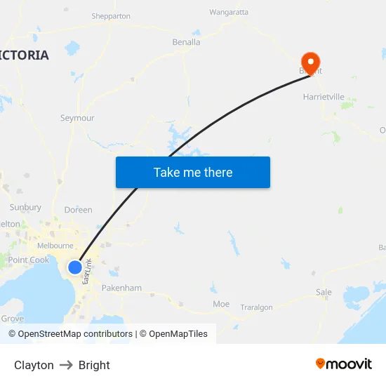 Clayton to Bright map