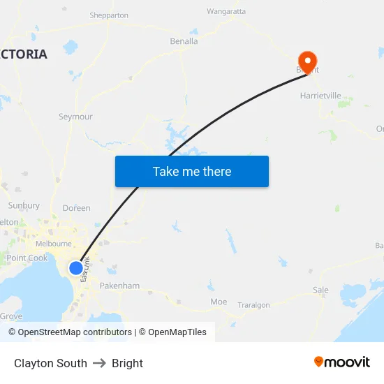 Clayton South to Bright map