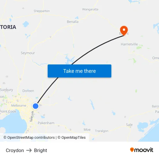 Croydon to Bright map