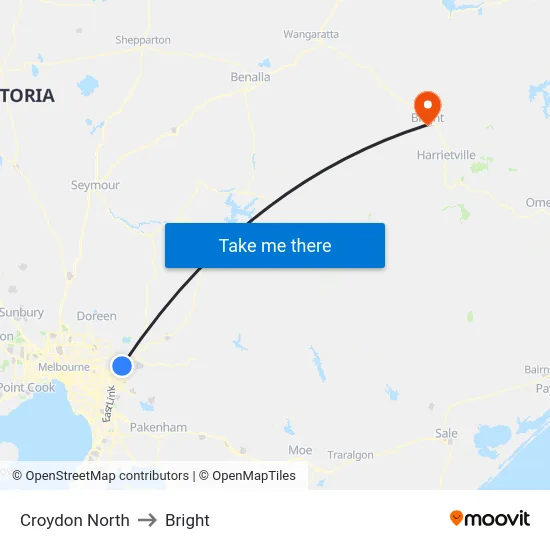 Croydon North to Bright map